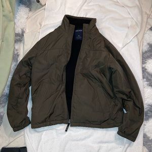 Nautica Olive Green Puffy Windbreaker Jacket ZIPUp